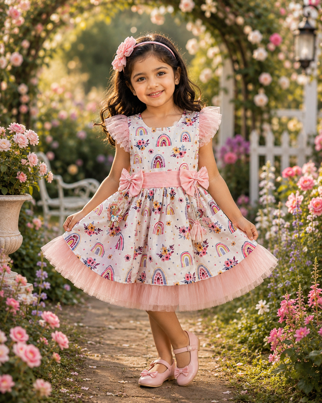 The Rainbow Blossom Fairy Dress | Handmade Cotton Birthday Dress for Girls