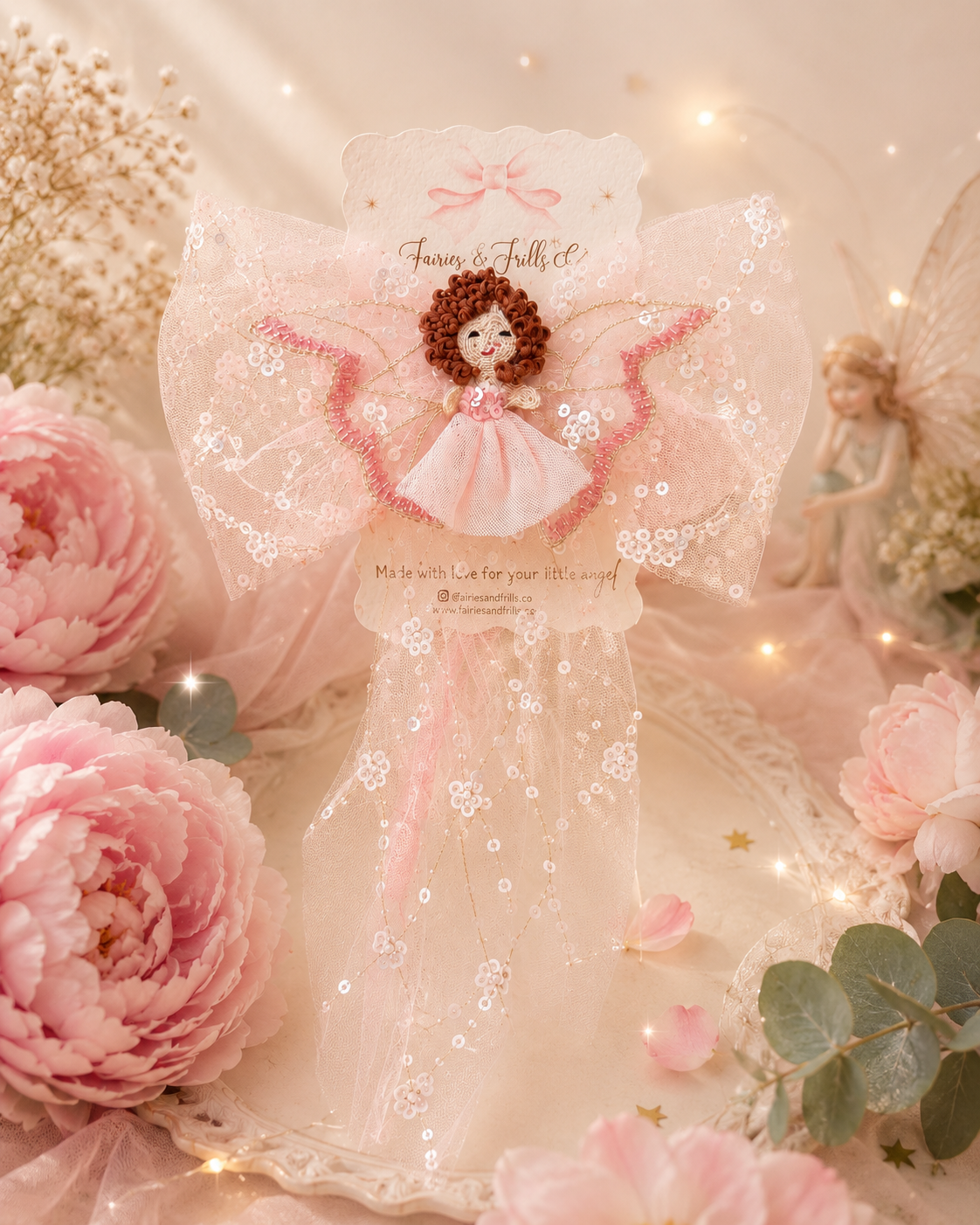 Fairy Whisper Bow Clip | Handmade Fairy Hair Bow for Girls | Pink Tulle Hair Accessory | Fairytale Birthday Hair Clip