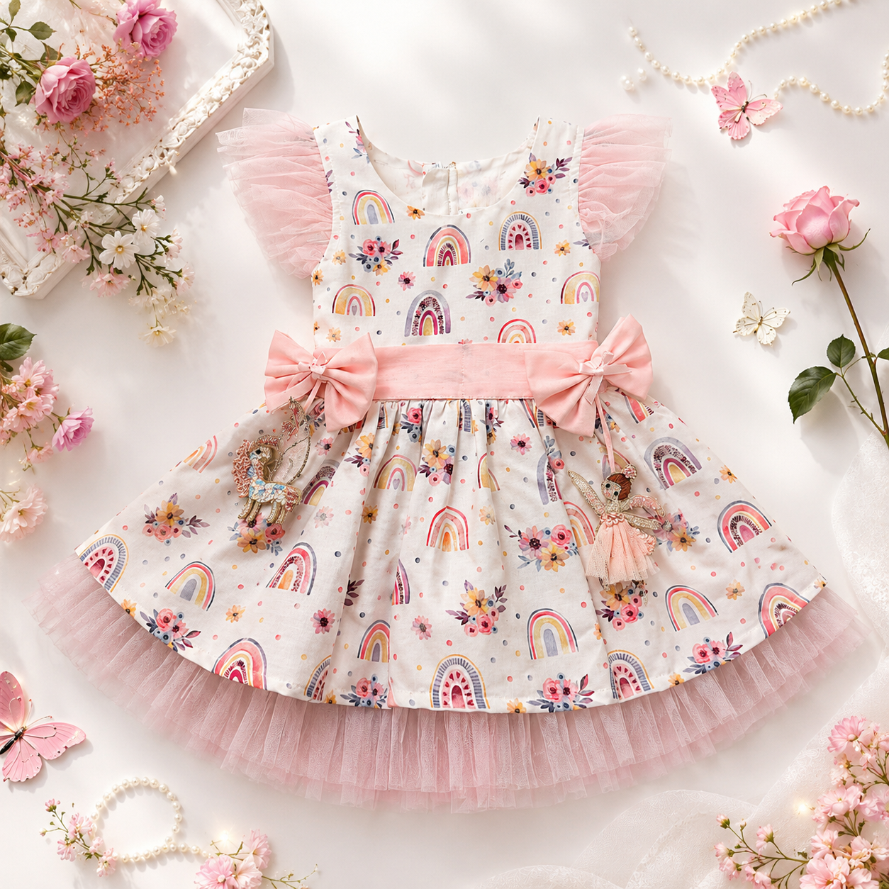 The Rainbow Blossom Fairy Dress | Handmade Cotton Birthday Dress for Girls