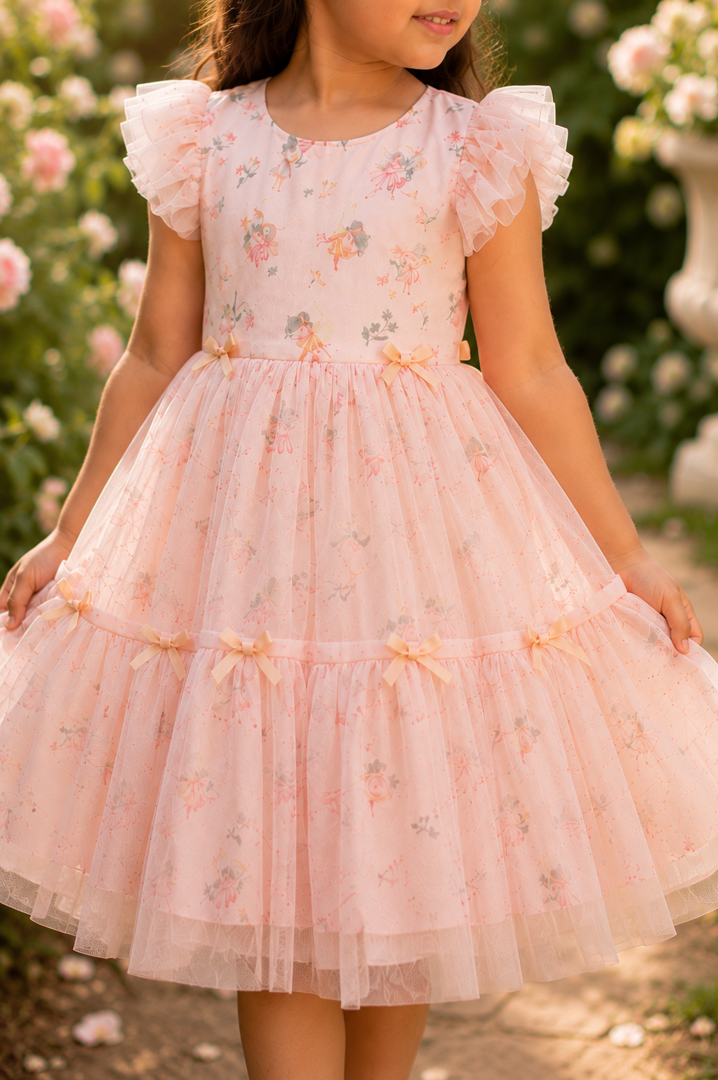Garden Fairy Dress | Handmade Pink Cotton Fairy Dress for Girls | Fairy Print Birthday & Party Dress
