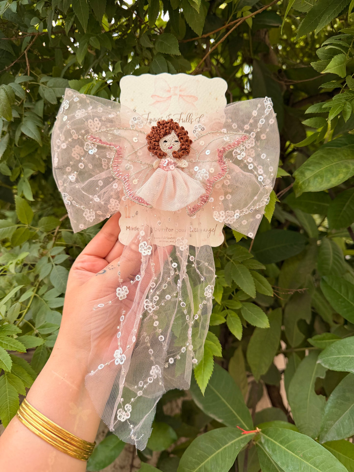 Fairy Whisper Bow Clip | Handmade Fairy Hair Bow for Girls | Pink Tulle Hair Accessory | Fairytale Birthday Hair Clip