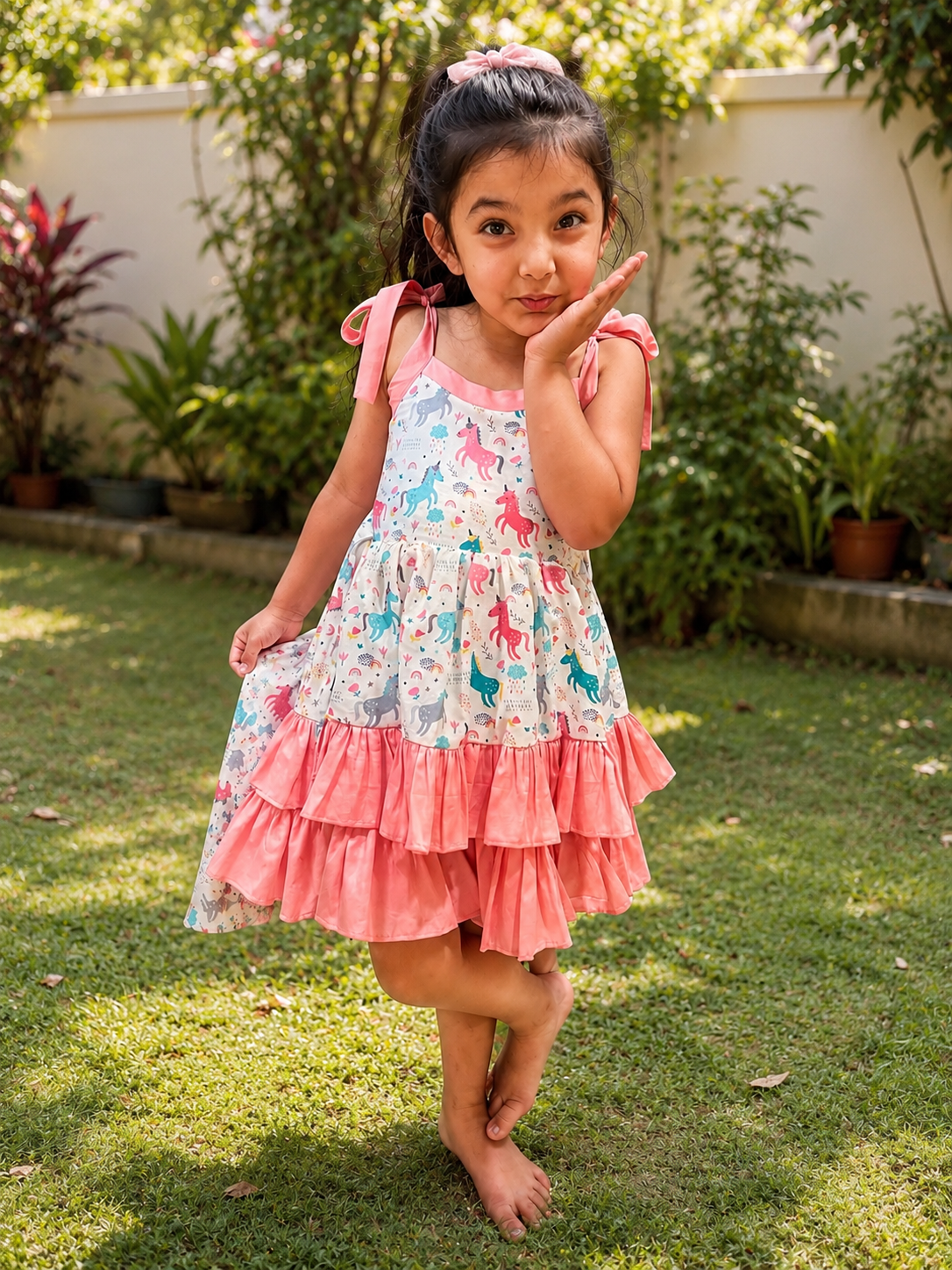 Rainbow Unicorn Dress for Girls | Handmade Premium Cotton Ruffle Dress