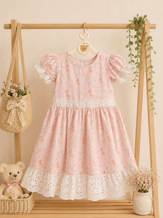 Fairies & Frills Dress™ | Signature Fairy Print Cotton Dress for Girls | Handmade Birthday & Party Dress
