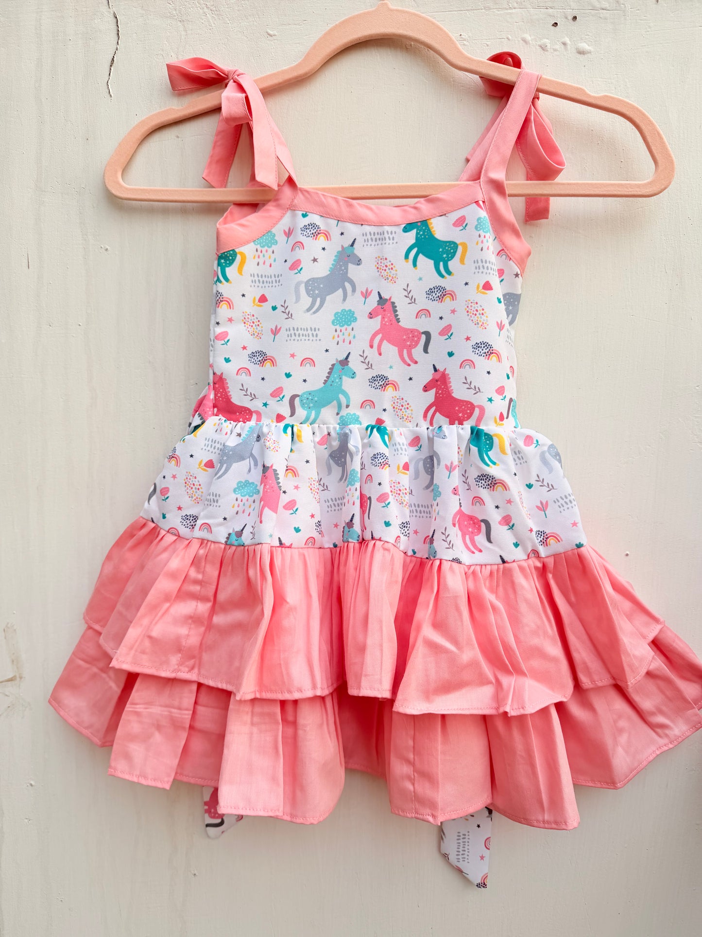 Rainbow Unicorn Dress for Girls | Handmade Premium Cotton Ruffle Dress