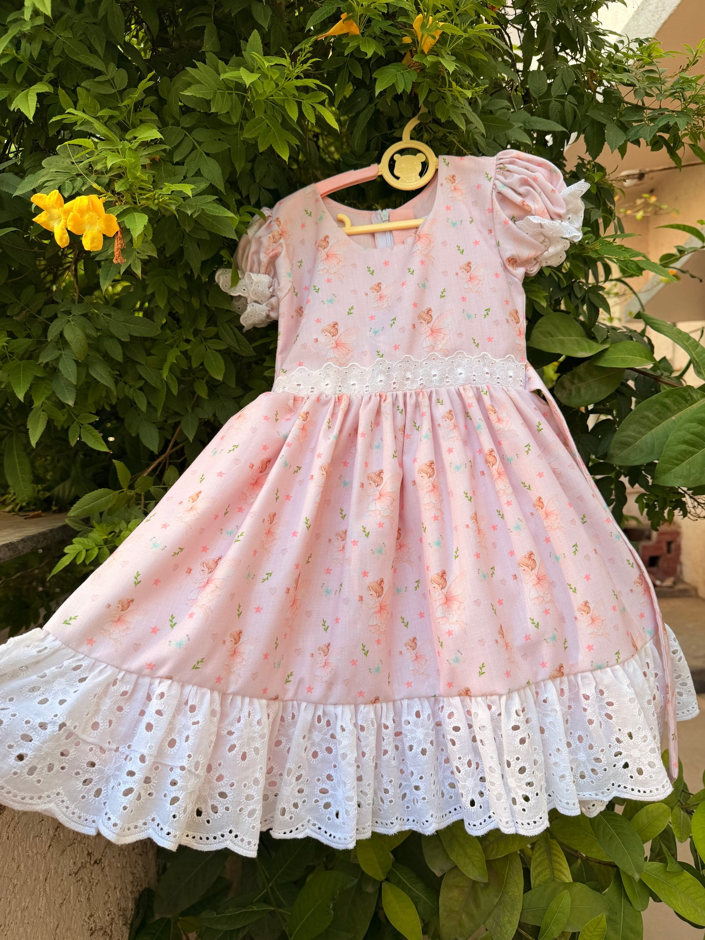 Fairies & Frills Dress™ | Signature Fairy Print Cotton Dress for Girls | Handmade Birthday & Party Dress