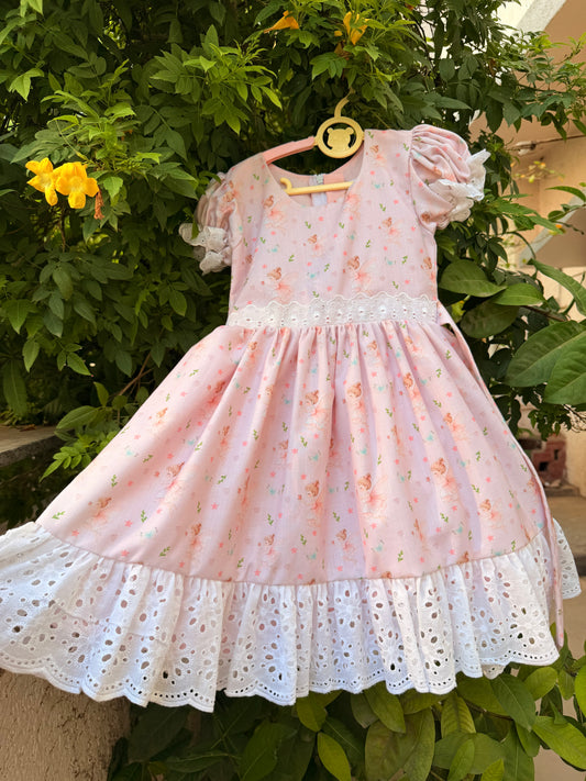 Fairies & Frills Dress™ | Signature Fairy Print Cotton Dress for Girls | Handmade Birthday & Party Dress