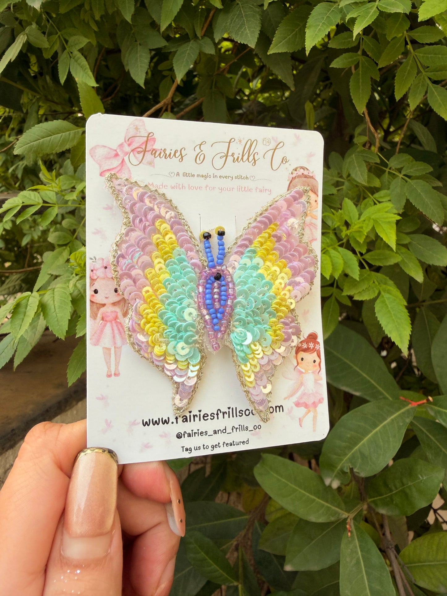 Pastel Rainbow Butterfly Hair Clip | Luxury Handmade Sequin Butterfly Clip for Girls