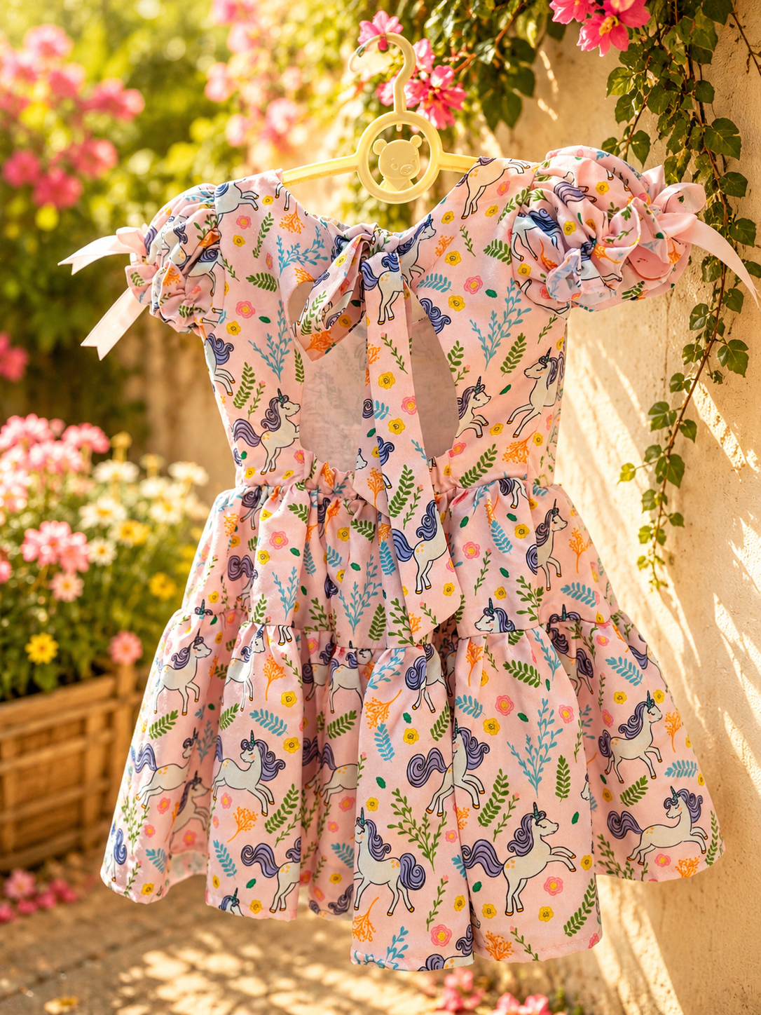 Whimsy Unicorn Dress | Handmade Unicorn Print Cotton Dress for Girls | Pink Birthday & Party Dress