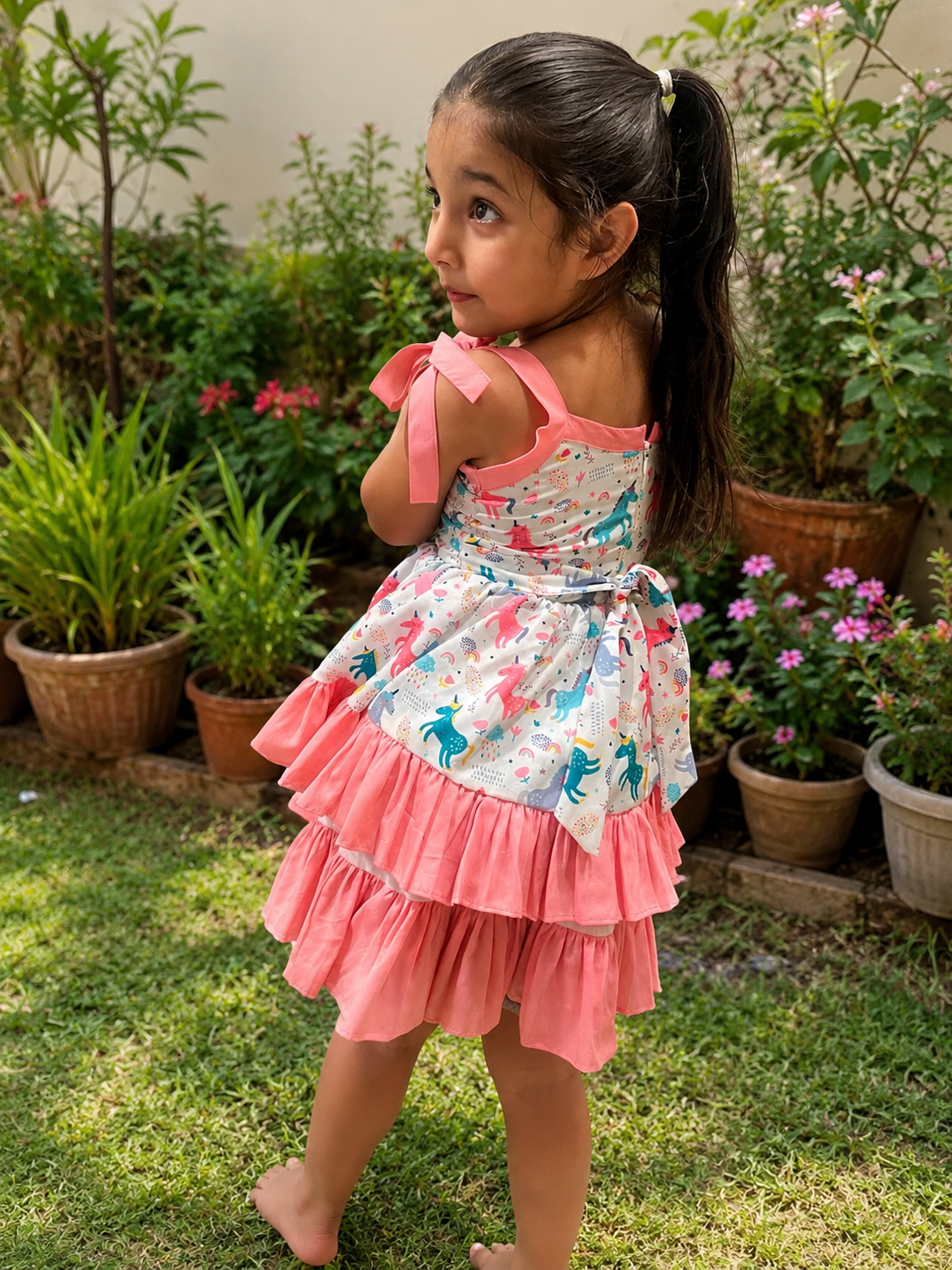 Rainbow Unicorn Dress for Girls | Handmade Premium Cotton Ruffle Dress