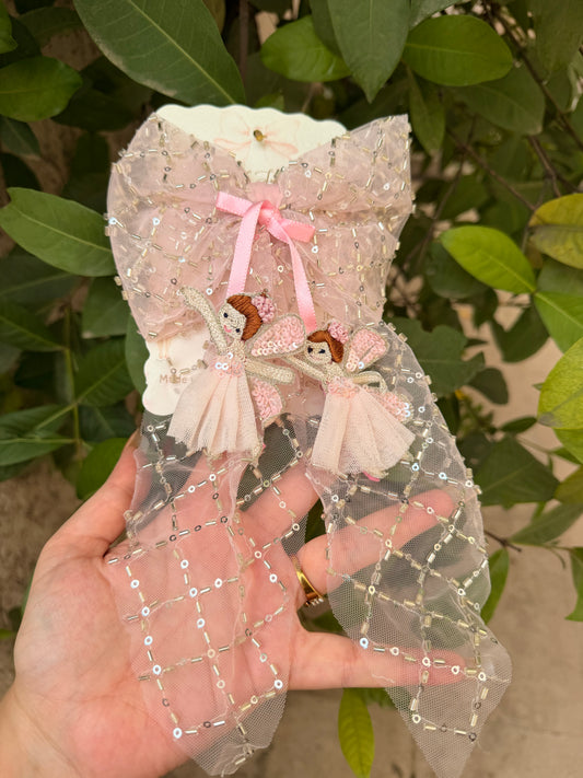 Angelwing Fairy Bow| Handmade Fairy Hair Bow for Girls | Luxury Pink Hair Clip with Fairy Charms