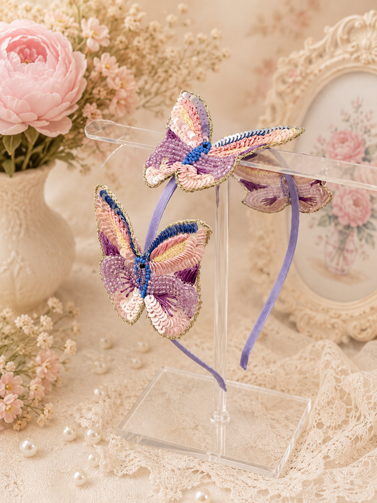 The Lavender Flutter Butterfly Headband | Handmade Sequin Fairy Headband for Girls