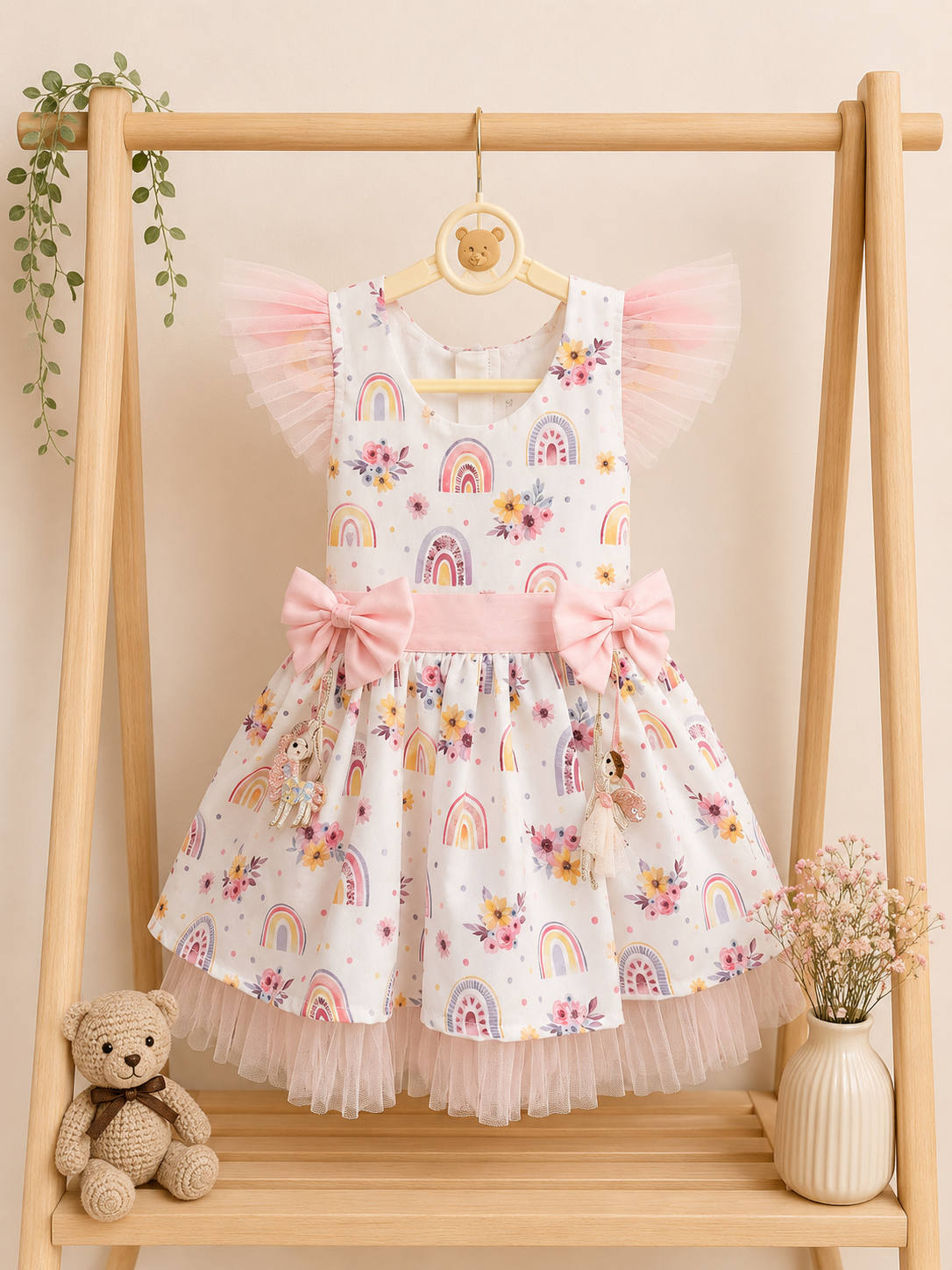 The Rainbow Blossom Fairy Dress | Handmade Cotton Birthday Dress for Girls