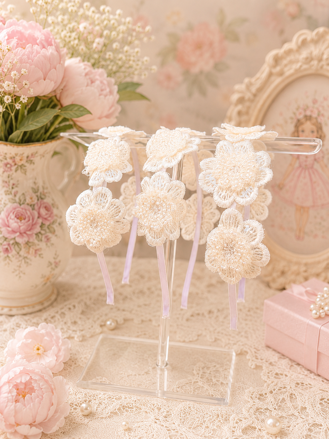 Ivory Lace Floral Headband | Handmade Baby & Girls Hair Accessories | Elegant Flower Headband for Special Occasions