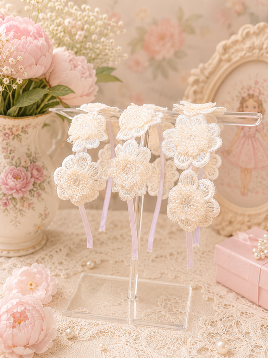 Ivory Lace Floral Headband | Handmade Baby & Girls Hair Accessories | Elegant Flower Headband for Special Occasions