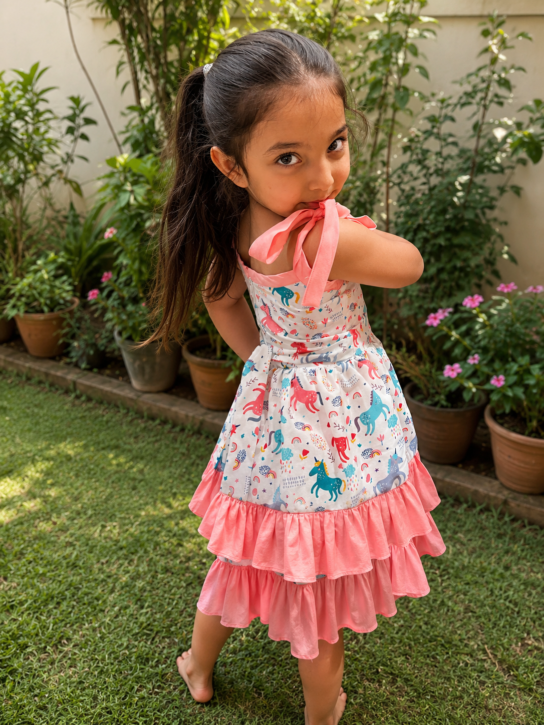 Rainbow Unicorn Dress for Girls | Handmade Premium Cotton Ruffle Dress