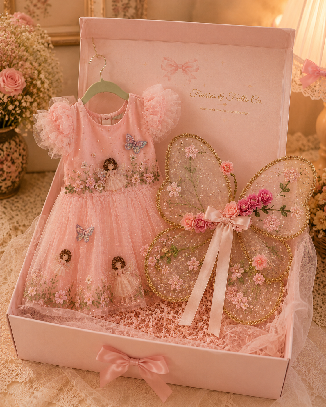 Fairywhisper Birthday Ensemble Box | Handmade Fairy Dress & Wings for Girls | Fairies & Frills Co.