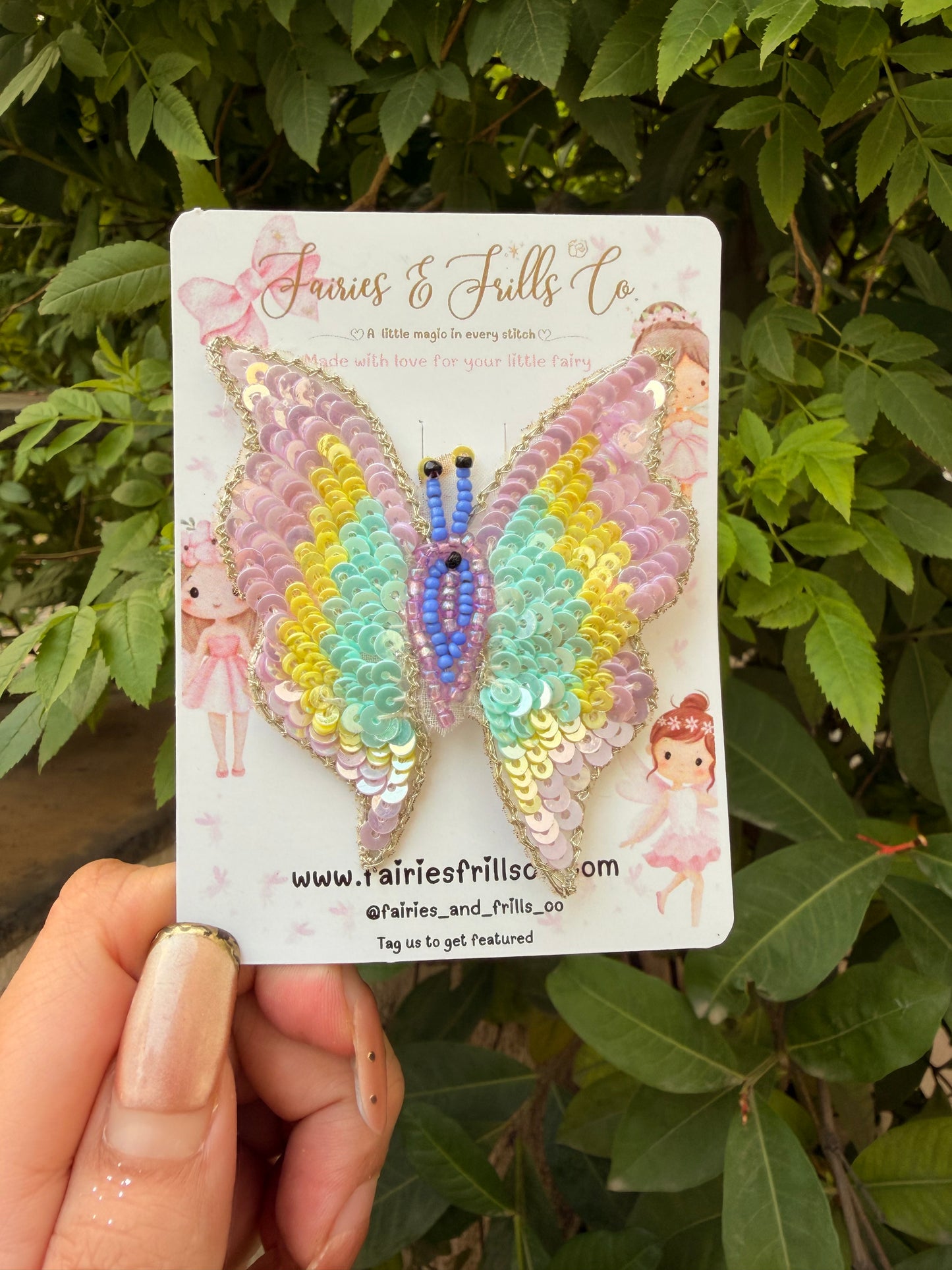 Pastel Rainbow Butterfly Hair Clip | Luxury Handmade Sequin Butterfly Clip for Girls