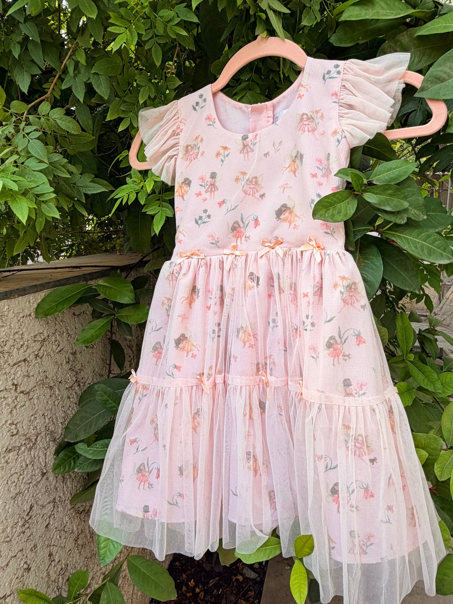 Garden Fairy Dress | Handmade Pink Cotton Fairy Dress for Girls | Fairy Print Birthday & Party Dress