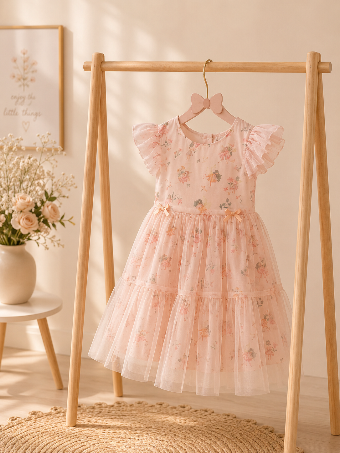 Garden Fairy Dress | Handmade Pink Cotton Fairy Dress for Girls | Fairy Print Birthday & Party Dress