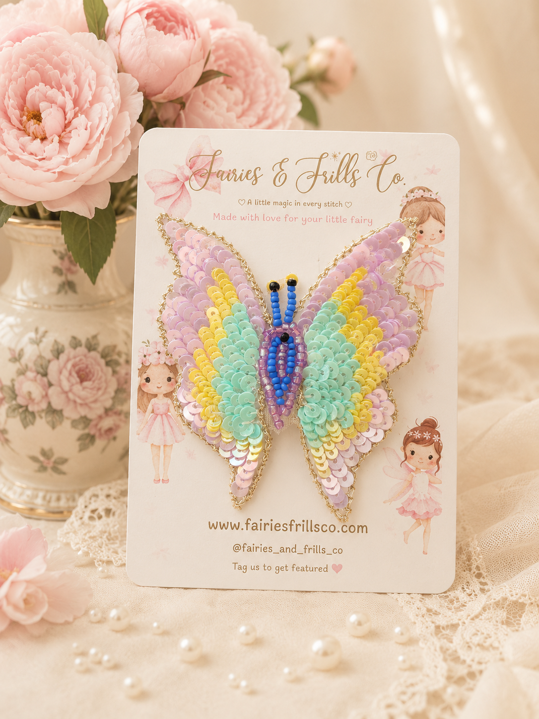 Pastel Rainbow Butterfly Hair Clip | Luxury Handmade Sequin Butterfly Clip for Girls