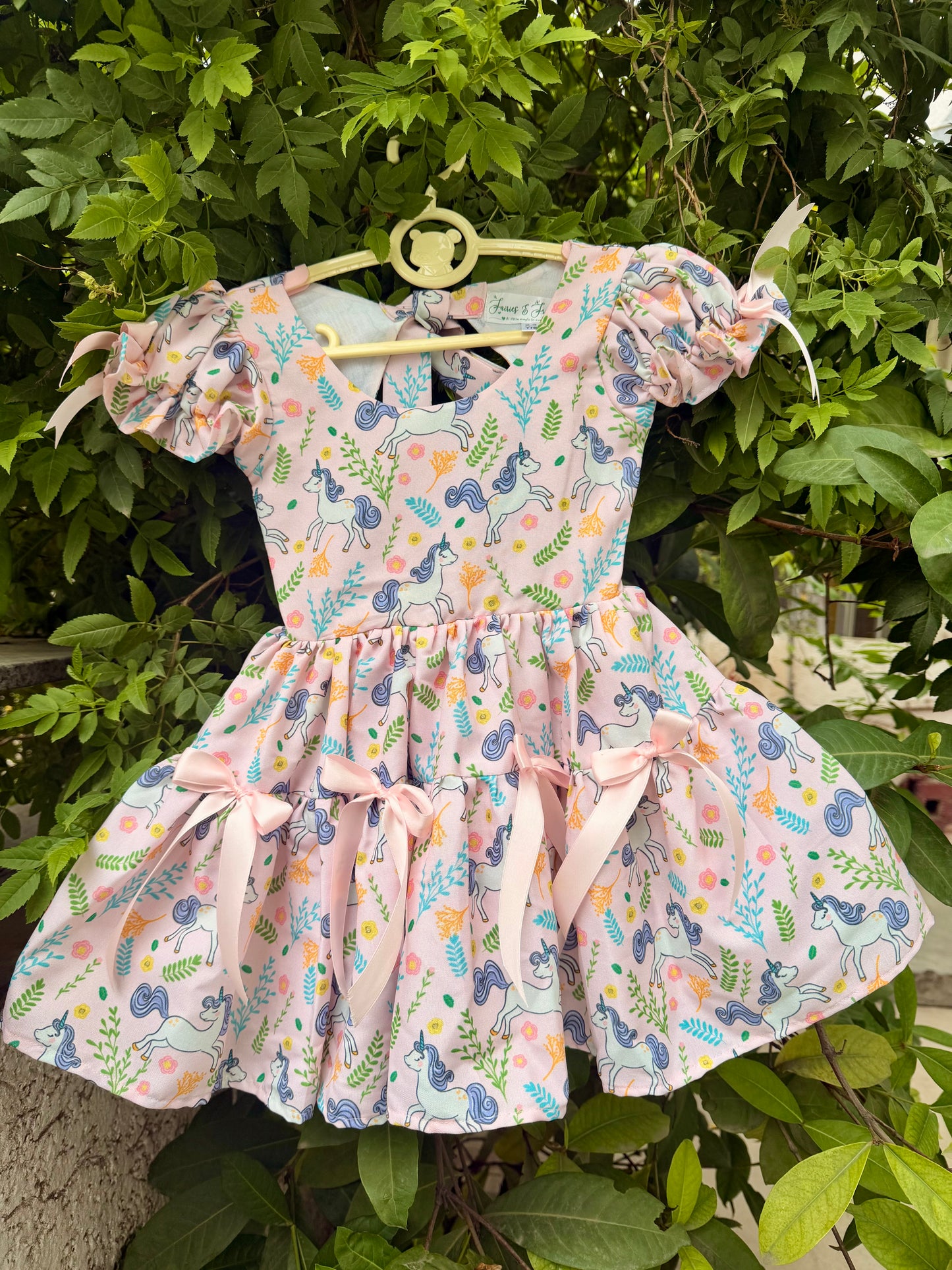 Whimsy Unicorn Dress | Handmade Unicorn Print Cotton Dress for Girls | Pink Birthday & Party Dress