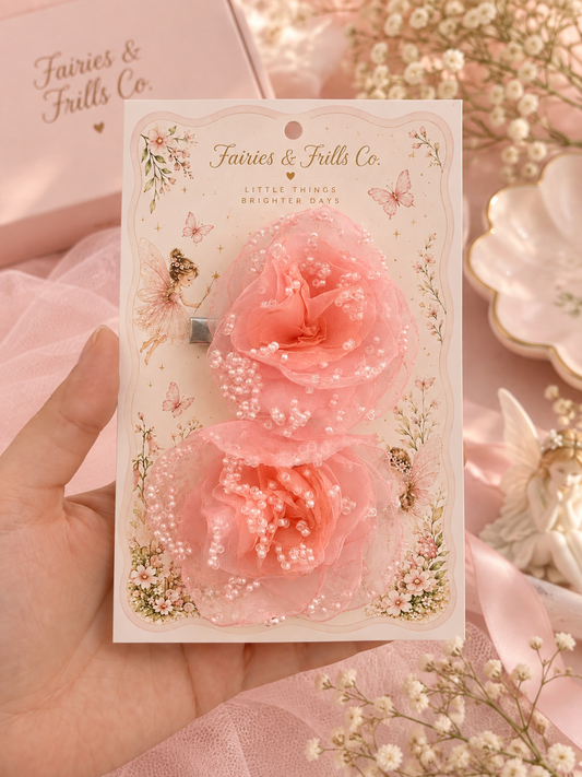 Handmade Pink Pearl Flower Hair Clips for Girls | Fairy Floral Hair Accessories