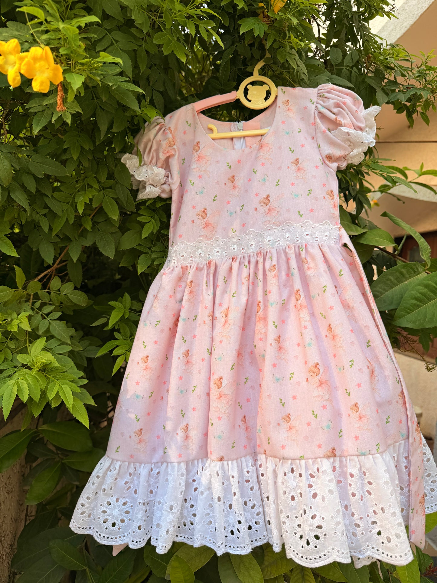 Fairies & Frills Dress™ | Signature Fairy Print Cotton Dress for Girls | Handmade Birthday & Party Dress