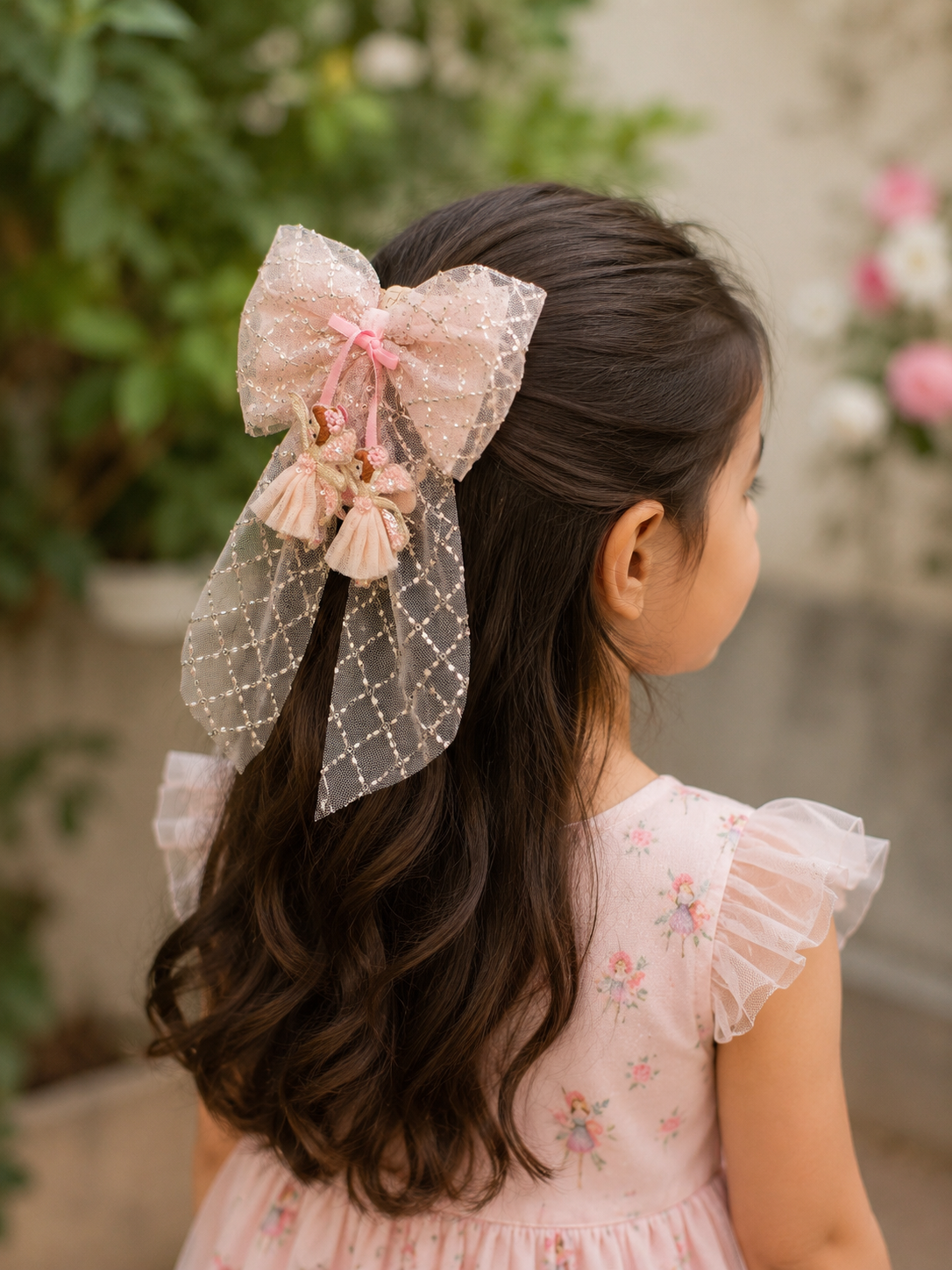 Angelwing Fairy Bow| Handmade Fairy Hair Bow for Girls | Luxury Pink Hair Clip with Fairy Charms