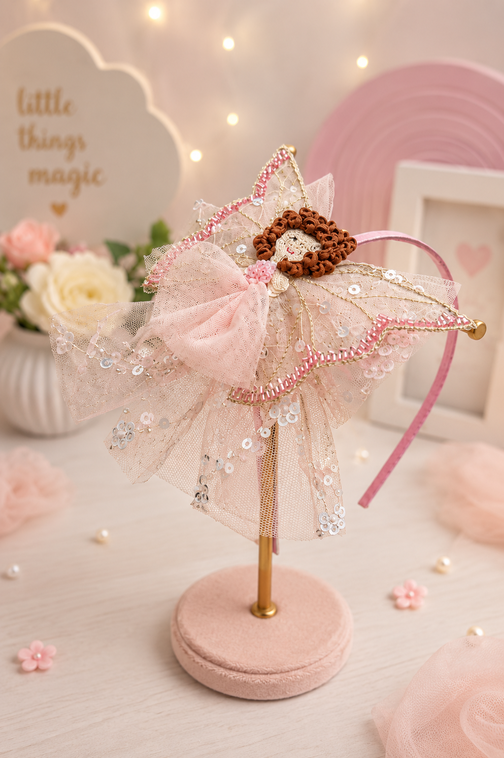 Rosabelle Headband | Handmade Fairy Princess Headband for Girls | Pink Birthday & Party Hair Accessory