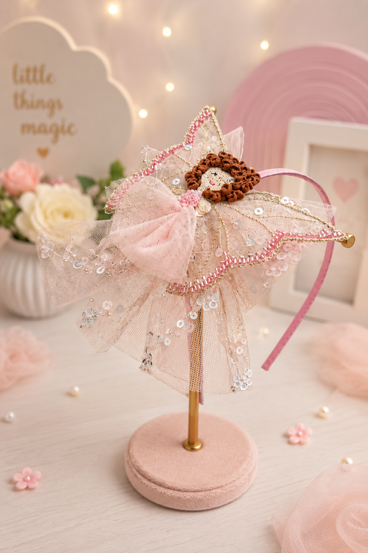 Rosabelle Headband | Handmade Fairy Princess Headband for Girls | Pink Birthday & Party Hair Accessory