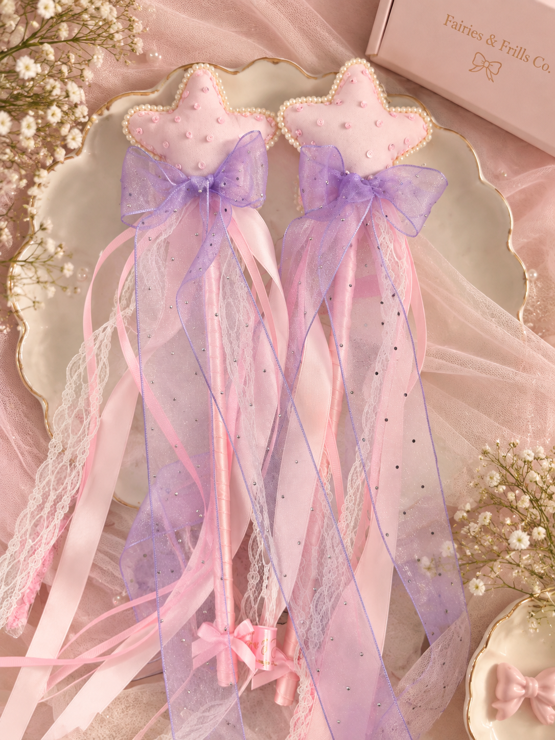 Pink & Lavender Fairy Star Wand for Girls | Handmade Magical Wand