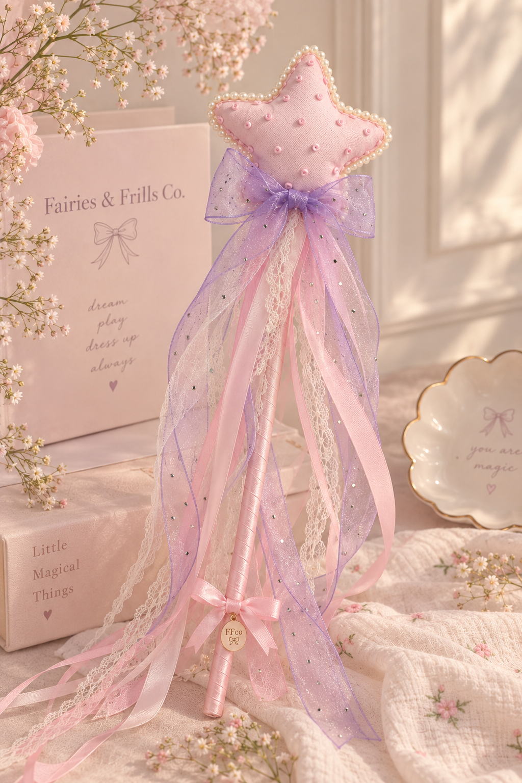 Pink & Lavender Fairy Star Wand for Girls | Handmade Magical Wand