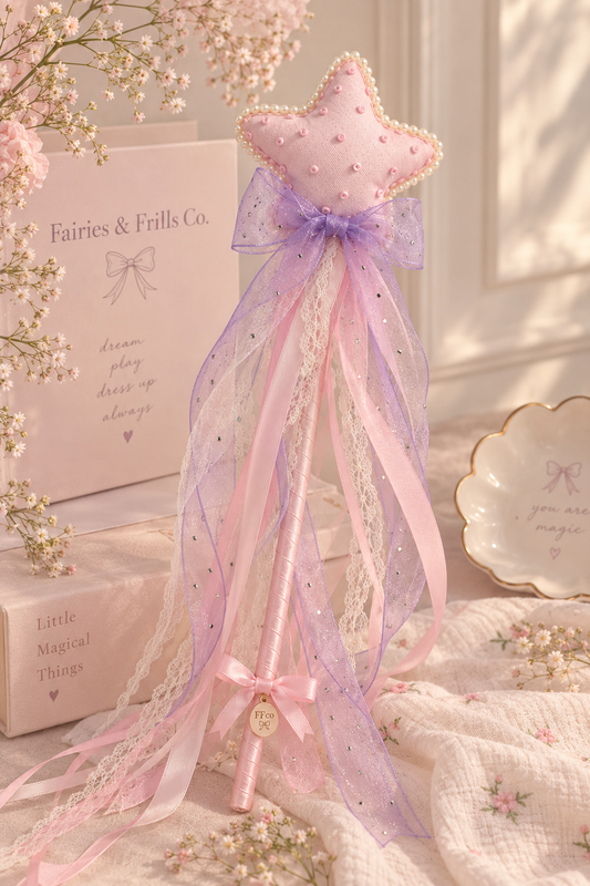 Pink & Lavender Fairy Star Wand for Girls | Handmade Magical Wand