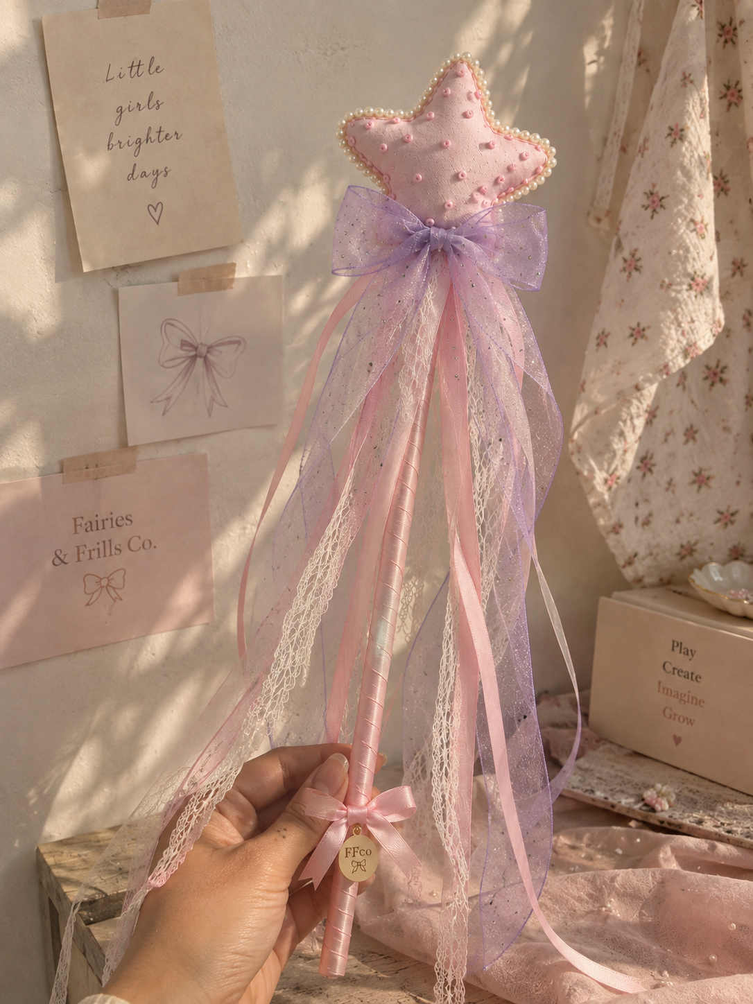 Pink & Lavender Fairy Star Wand for Girls | Handmade Magical Wand