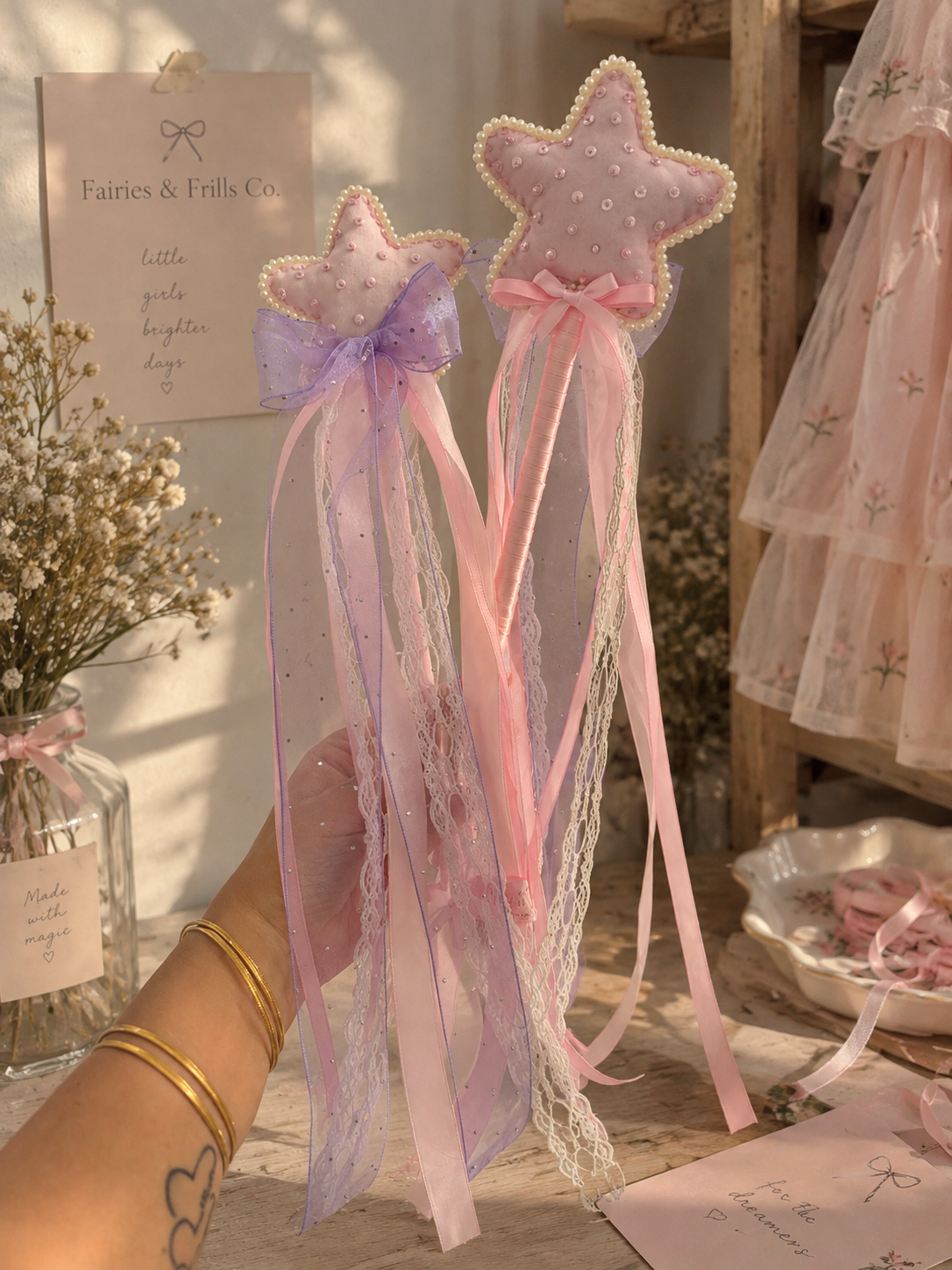 Pink & Lavender Fairy Star Wand for Girls | Handmade Magical Wand